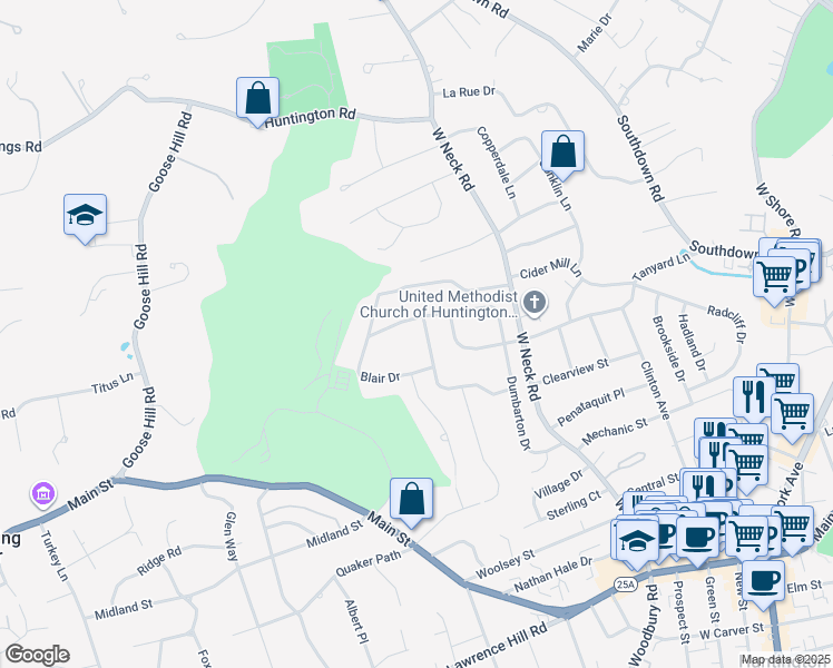 map of restaurants, bars, coffee shops, grocery stores, and more near 55 Saint Andrews Drive in Huntington
