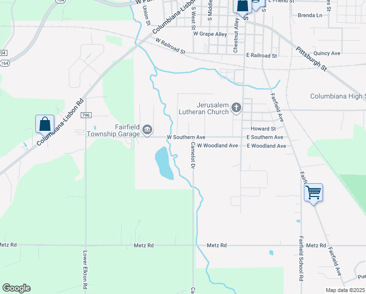 map of restaurants, bars, coffee shops, grocery stores, and more near 121 West Southern Avenue in Columbiana