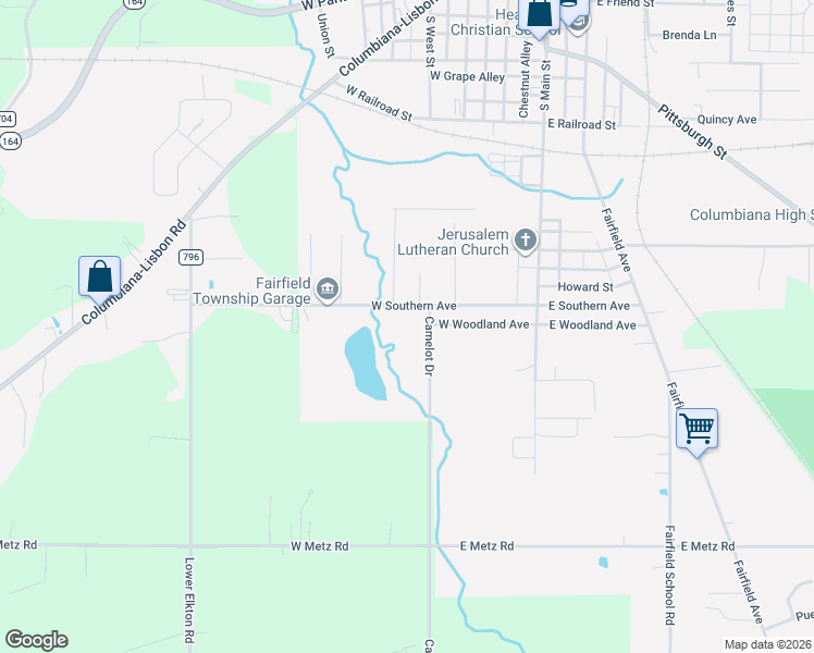map of restaurants, bars, coffee shops, grocery stores, and more near 21 Camelot Drive in Columbiana