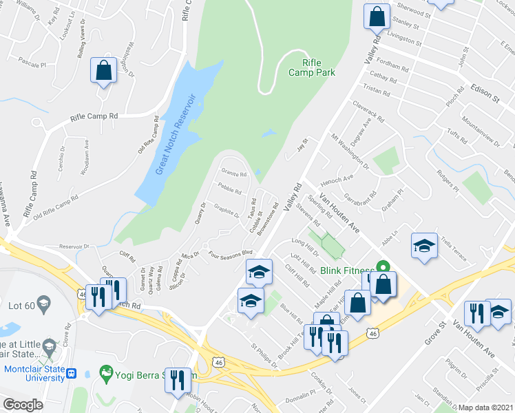 map of restaurants, bars, coffee shops, grocery stores, and more near 57 Talus Road in Clifton