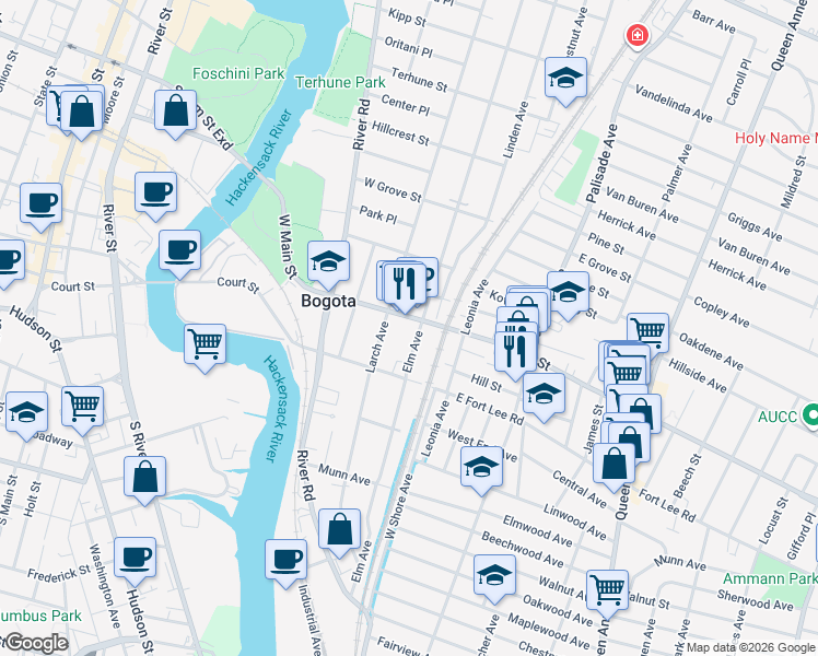 map of restaurants, bars, coffee shops, grocery stores, and more near 52 West Main Street in Bogota