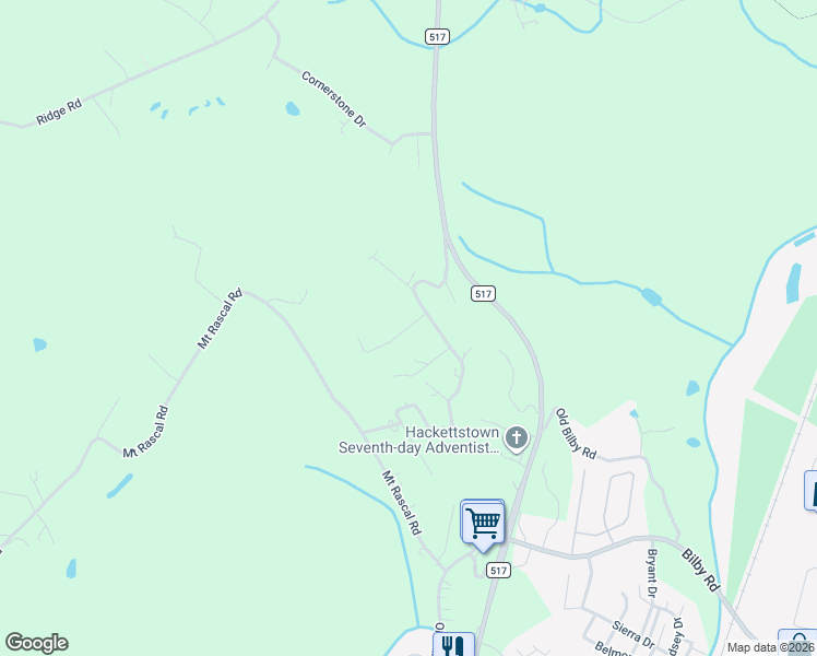 map of restaurants, bars, coffee shops, grocery stores, and more near Ridge Lane in Hackettstown