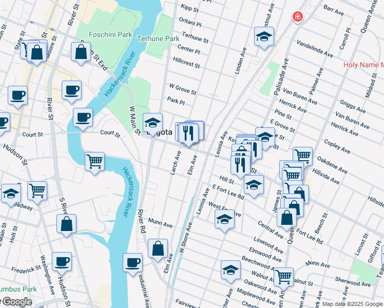 map of restaurants, bars, coffee shops, grocery stores, and more near 52 West Main Street in Bogota