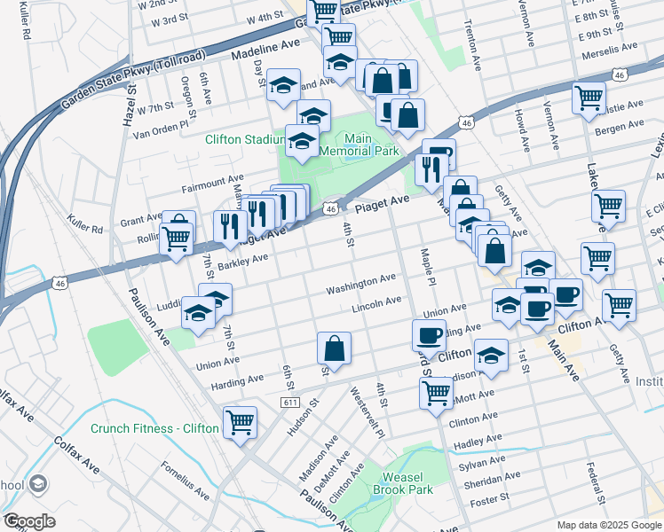 map of restaurants, bars, coffee shops, grocery stores, and more near 130 Luddington Avenue in Clifton