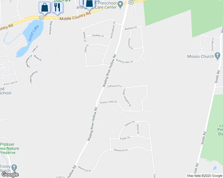 map of restaurants, bars, coffee shops, grocery stores, and more near 6 Cliffwood Lane in Ridge