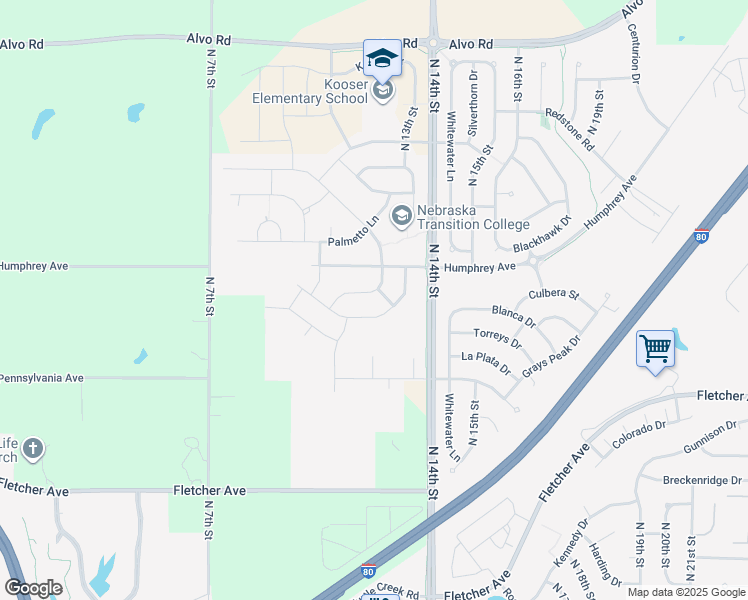map of restaurants, bars, coffee shops, grocery stores, and more near 1157 Geranium Drive in Lincoln