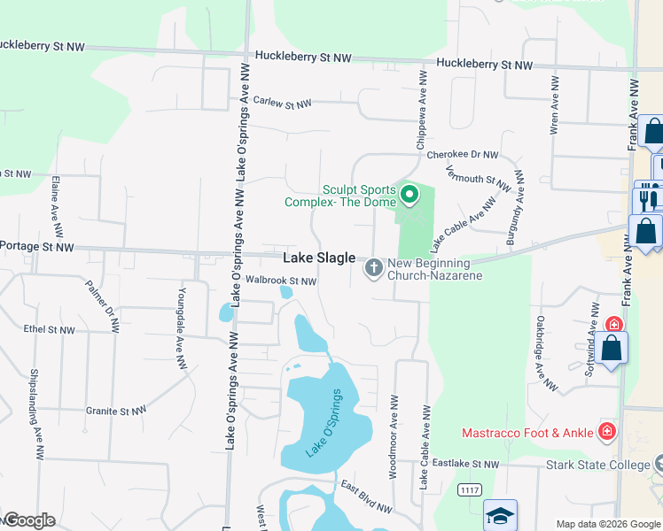 map of restaurants, bars, coffee shops, grocery stores, and more near in Lake Slagle