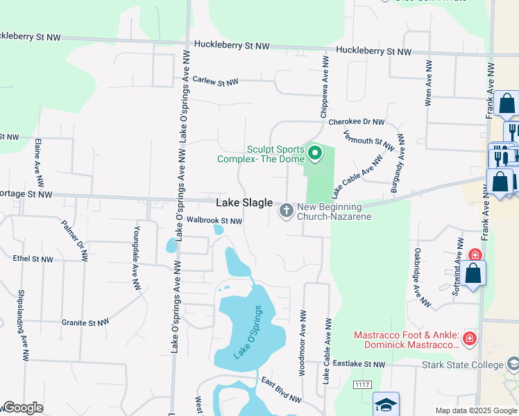 map of restaurants, bars, coffee shops, grocery stores, and more near 5776 Portage Street Northwest in North Canton
