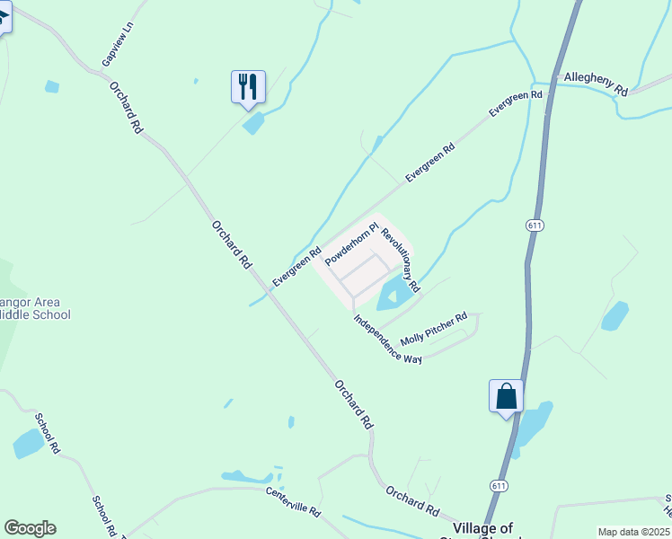 map of restaurants, bars, coffee shops, grocery stores, and more near 7 Powderhorn Place in Mount Bethel