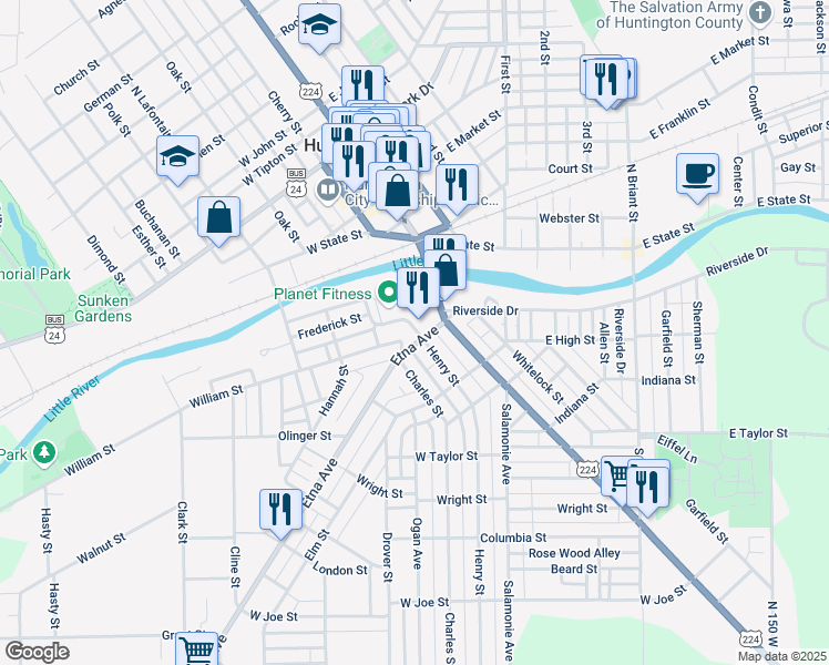 map of restaurants, bars, coffee shops, grocery stores, and more near 202 Etna Avenue in Huntington