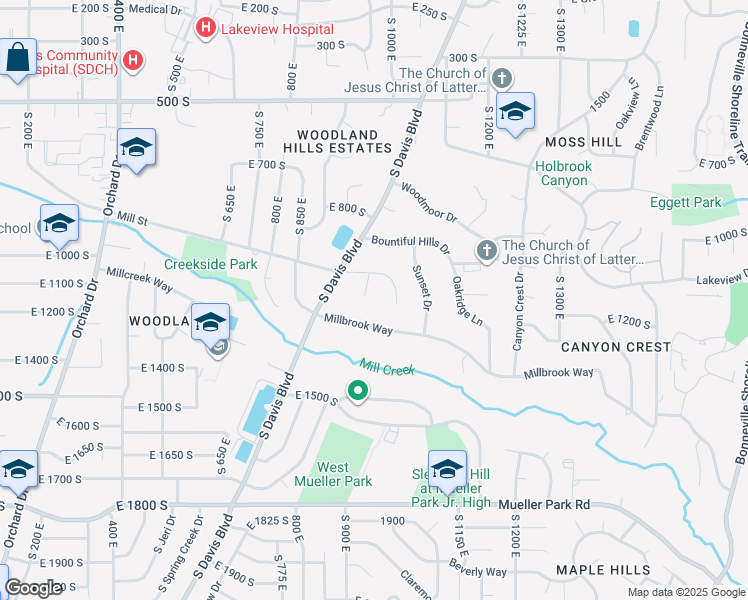 map of restaurants, bars, coffee shops, grocery stores, and more near 992 Mill Street in Bountiful