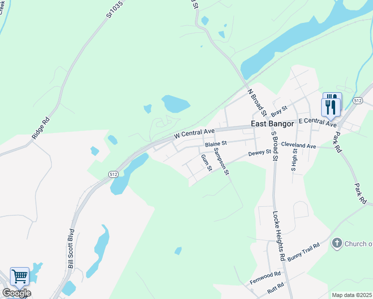 map of restaurants, bars, coffee shops, grocery stores, and more near 447 Blaine Street in East Bangor