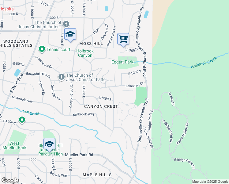 map of restaurants, bars, coffee shops, grocery stores, and more near 1149 South 1500 East in Bountiful
