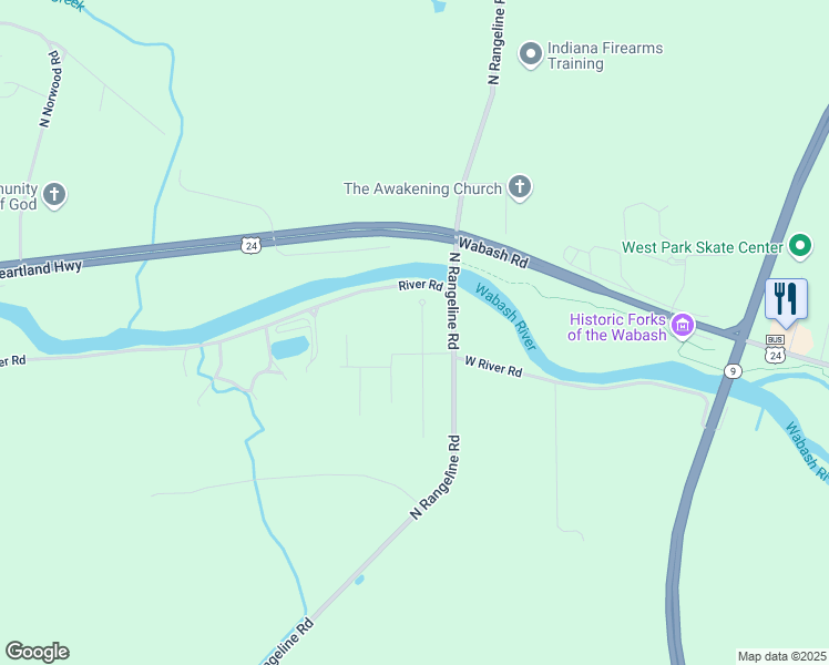 map of restaurants, bars, coffee shops, grocery stores, and more near 3280 North 481 West in Huntington