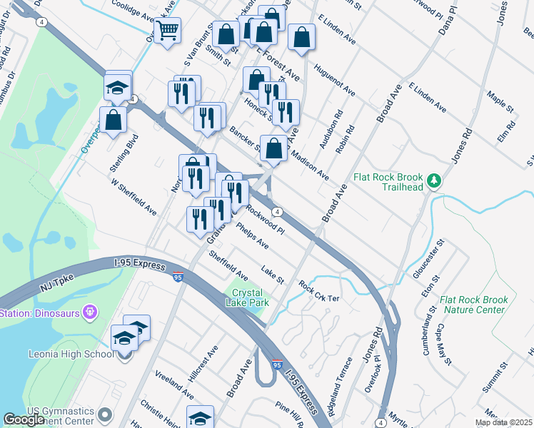 map of restaurants, bars, coffee shops, grocery stores, and more near 111 Rockwood Place in Englewood