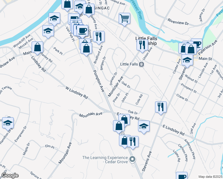 map of restaurants, bars, coffee shops, grocery stores, and more near 4 Donato Drive in Cedar Grove