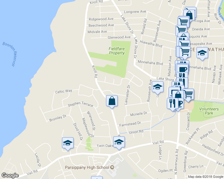 map of restaurants, bars, coffee shops, grocery stores, and more near 6 Buckingham Road in Parsippany-Troy Hills