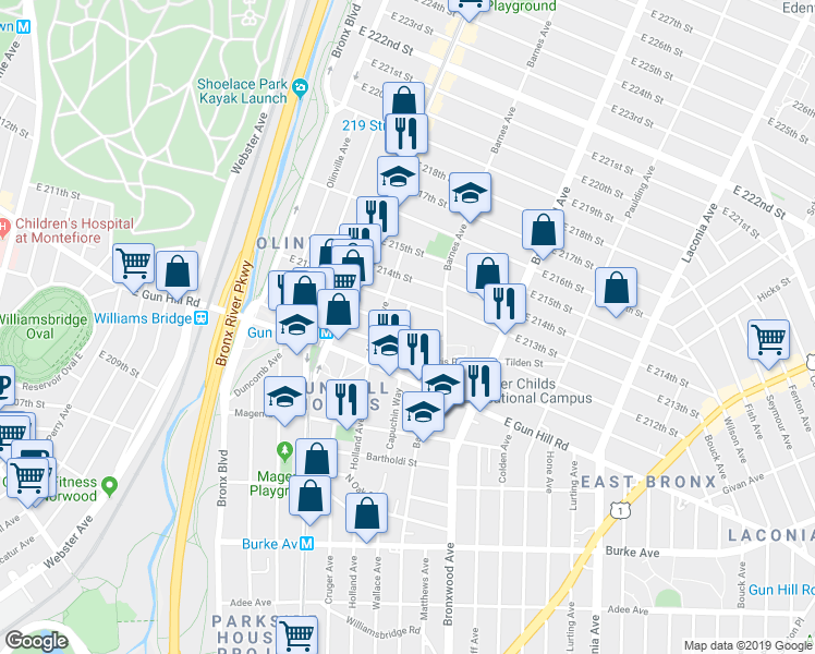 map of restaurants, bars, coffee shops, grocery stores, and more near 3554 Carlisle Place in Bronx