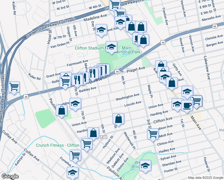 map of restaurants, bars, coffee shops, grocery stores, and more near 135 5th Street in Clifton