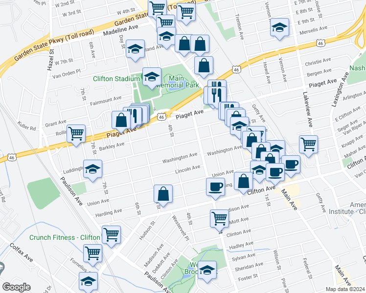 map of restaurants, bars, coffee shops, grocery stores, and more near 103 Luddington Avenue in Clifton