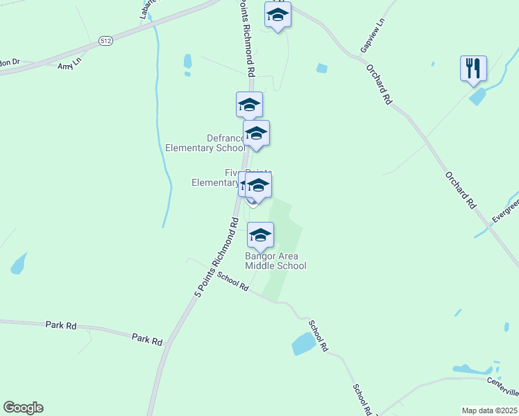 map of restaurants, bars, coffee shops, grocery stores, and more near 363 5 Points Richmond Road in Bangor