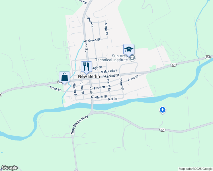 map of restaurants, bars, coffee shops, grocery stores, and more near 519 Front Street in New Berlin