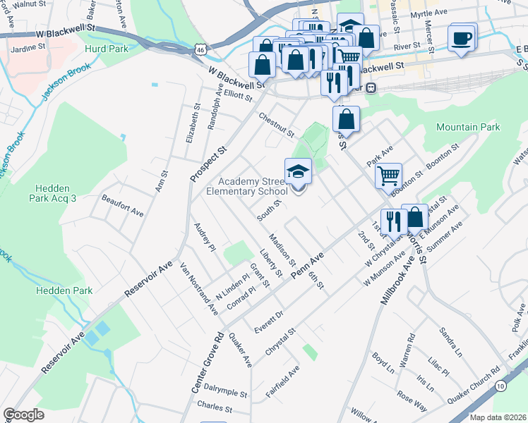 map of restaurants, bars, coffee shops, grocery stores, and more near 19 South Street in Dover