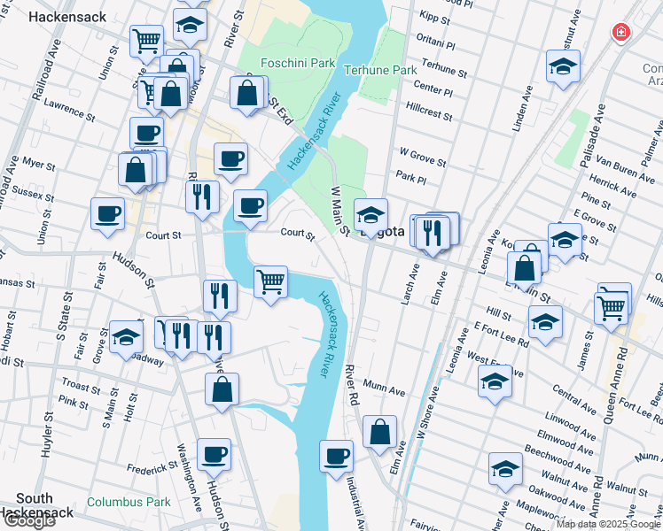 map of restaurants, bars, coffee shops, grocery stores, and more near 172 West Fort Lee Road in Bogota