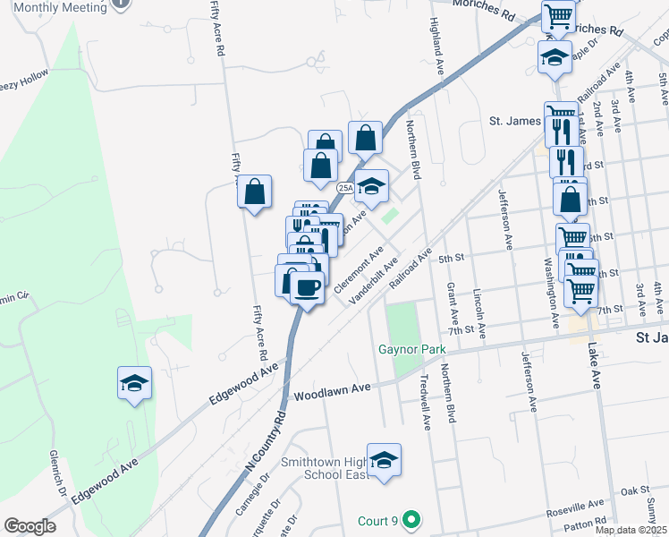 map of restaurants, bars, coffee shops, grocery stores, and more near 41 Tillotson Avenue in Saint James