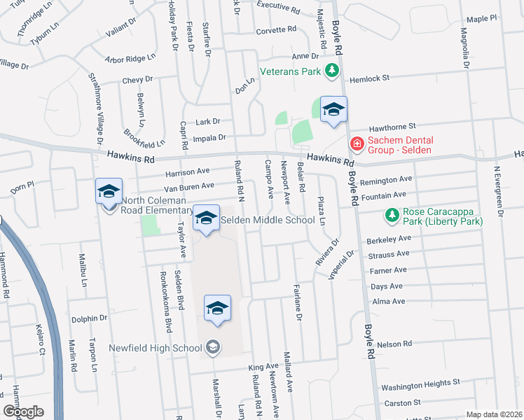 map of restaurants, bars, coffee shops, grocery stores, and more near 51 Newtown Avenue in Selden