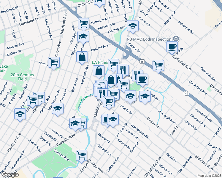 map of restaurants, bars, coffee shops, grocery stores, and more near in Lodi