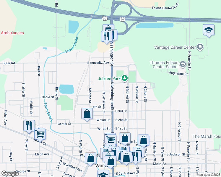 map of restaurants, bars, coffee shops, grocery stores, and more near 681 North Washington Street in Van Wert