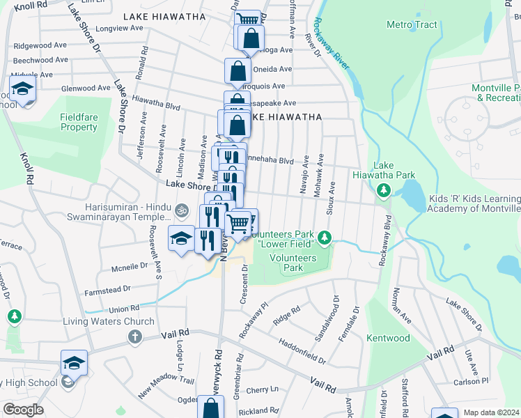 map of restaurants, bars, coffee shops, grocery stores, and more near 22 Dacotah Avenue in Parsippany-Troy Hills