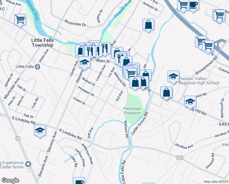map of restaurants, bars, coffee shops, grocery stores, and more near 42 2nd Avenue in Little Falls