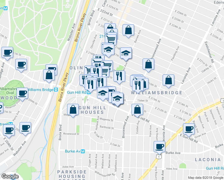 map of restaurants, bars, coffee shops, grocery stores, and more near 3554 Carlisle Place in Bronx