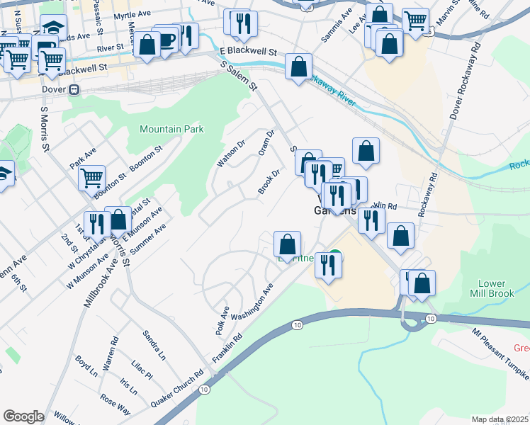 map of restaurants, bars, coffee shops, grocery stores, and more near 507 Boulder Ridge in Randolph