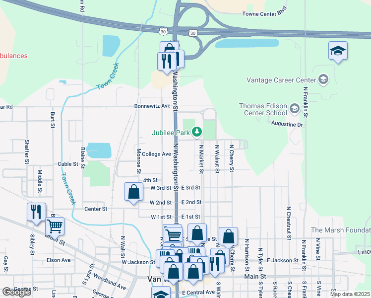 map of restaurants, bars, coffee shops, grocery stores, and more near 678 North Washington 680 Street in Van Wert
