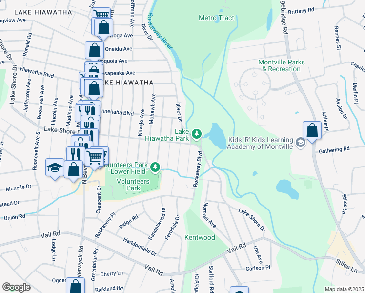 map of restaurants, bars, coffee shops, grocery stores, and more near 83 Lake Shore Drive in Parsippany-Troy Hills