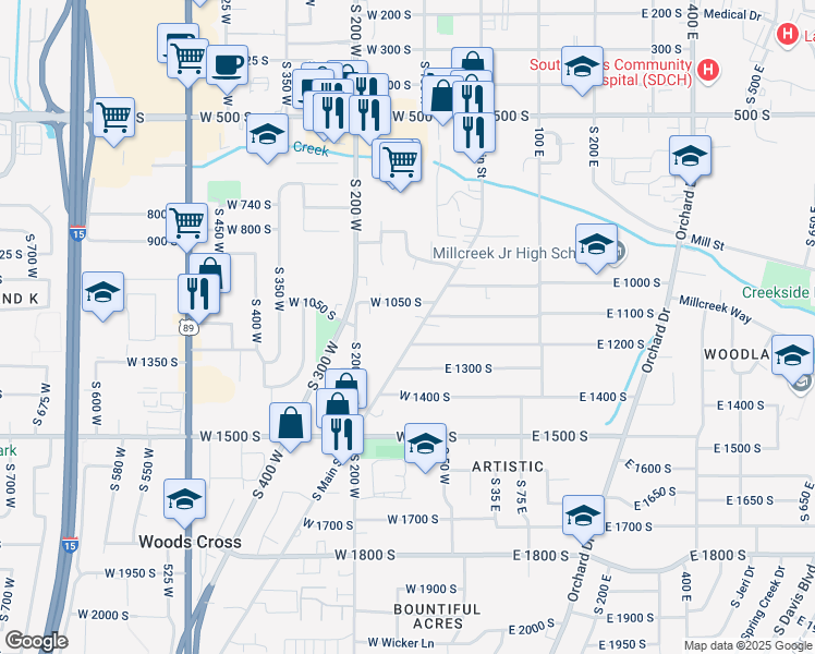 map of restaurants, bars, coffee shops, grocery stores, and more near in Bountiful