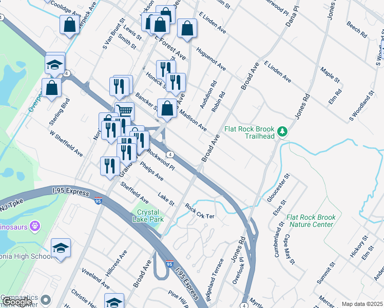 map of restaurants, bars, coffee shops, grocery stores, and more near 180 Van Nostrand Avenue in Englewood
