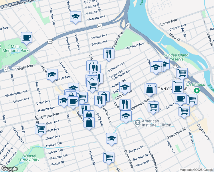 map of restaurants, bars, coffee shops, grocery stores, and more near in Clifton