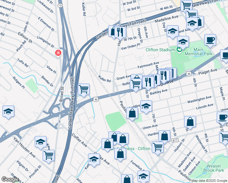 map of restaurants, bars, coffee shops, grocery stores, and more near in Clifton
