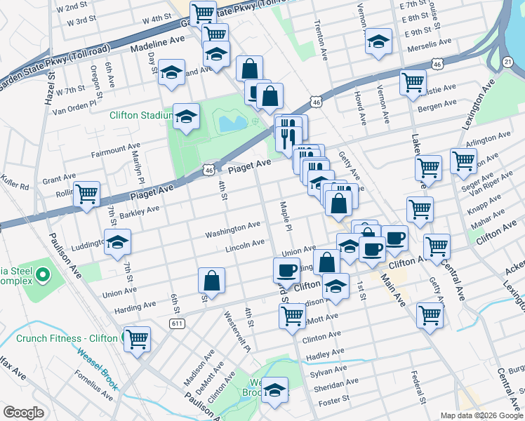map of restaurants, bars, coffee shops, grocery stores, and more near 309 3rd Street in Clifton