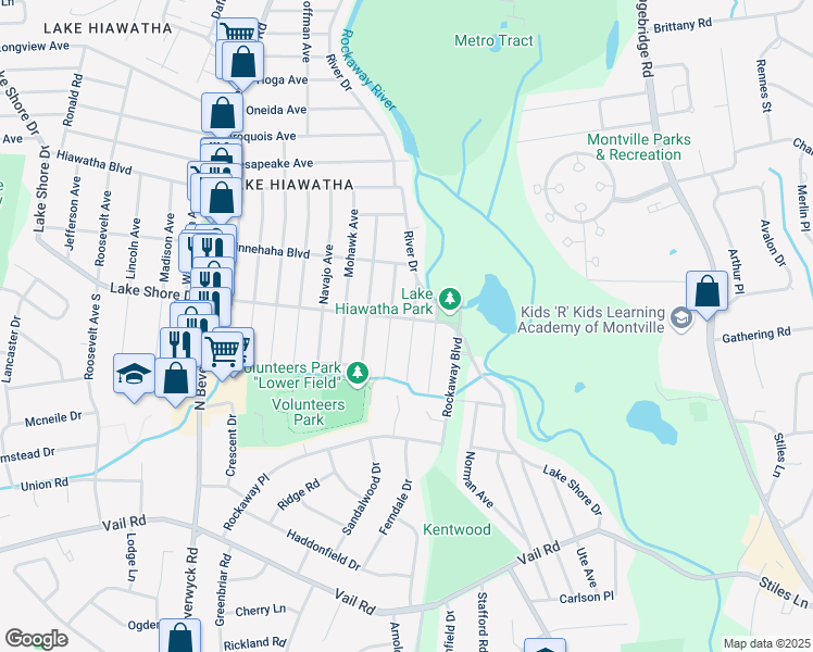 map of restaurants, bars, coffee shops, grocery stores, and more near 83 Lake Shore Drive in Parsippany-Troy Hills