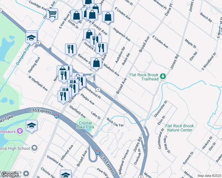 map of restaurants, bars, coffee shops, grocery stores, and more near 180 Van Nostrand Avenue in Englewood