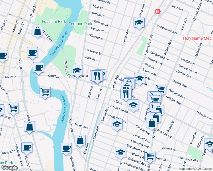 map of restaurants, bars, coffee shops, grocery stores, and more near 348 Leonia Avenue in Bogota