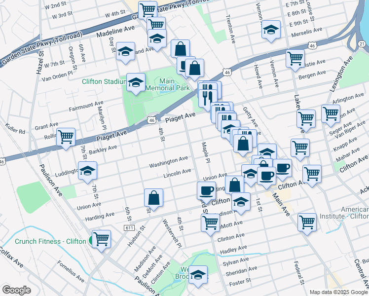 map of restaurants, bars, coffee shops, grocery stores, and more near 83 Luddington Avenue in Clifton