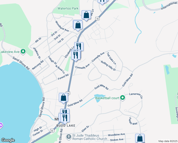 map of restaurants, bars, coffee shops, grocery stores, and more near 10 Crestwood Circle in Mount Olive