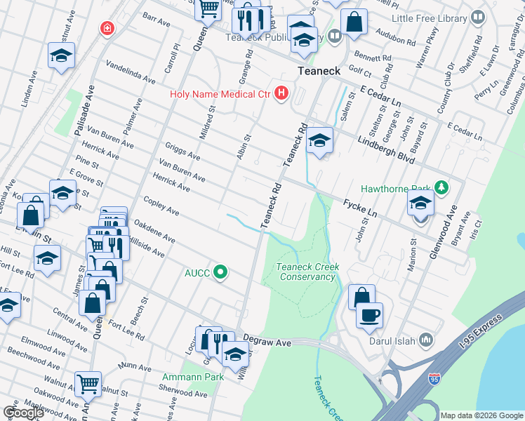 map of restaurants, bars, coffee shops, grocery stores, and more near 566 Teaneck Road in Teaneck