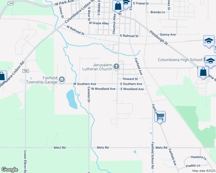 map of restaurants, bars, coffee shops, grocery stores, and more near 47 West Southern Avenue in Columbiana